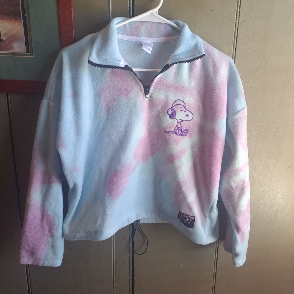 Peanuts cotton candy half zip-up fleece adjustable waist sweatshirt. Size small.